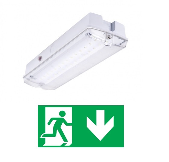 Núdzové LED svietidlo s pohotovostným režimom - s piktogramom smer úniku dole - nástenné